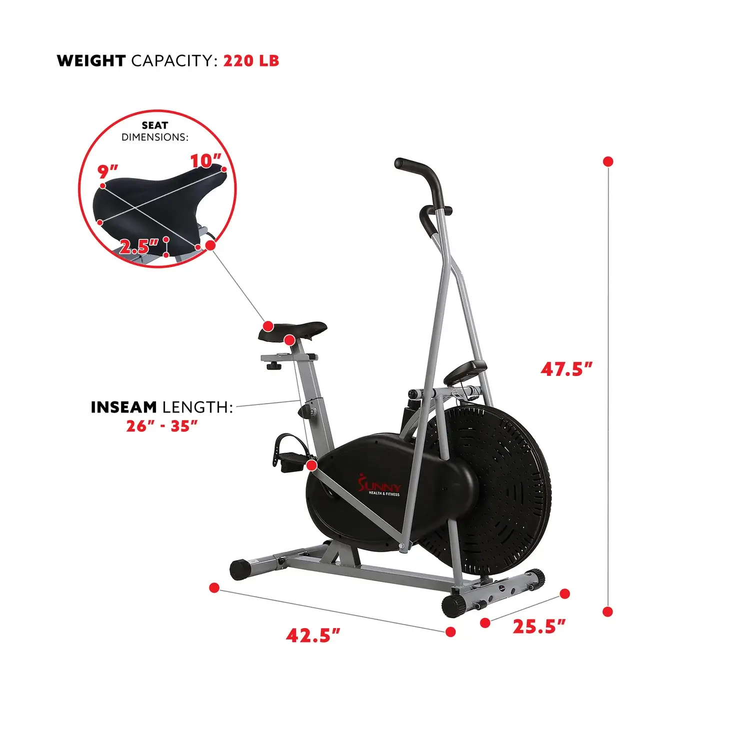 Sunny health and fitness air bike hotsell
