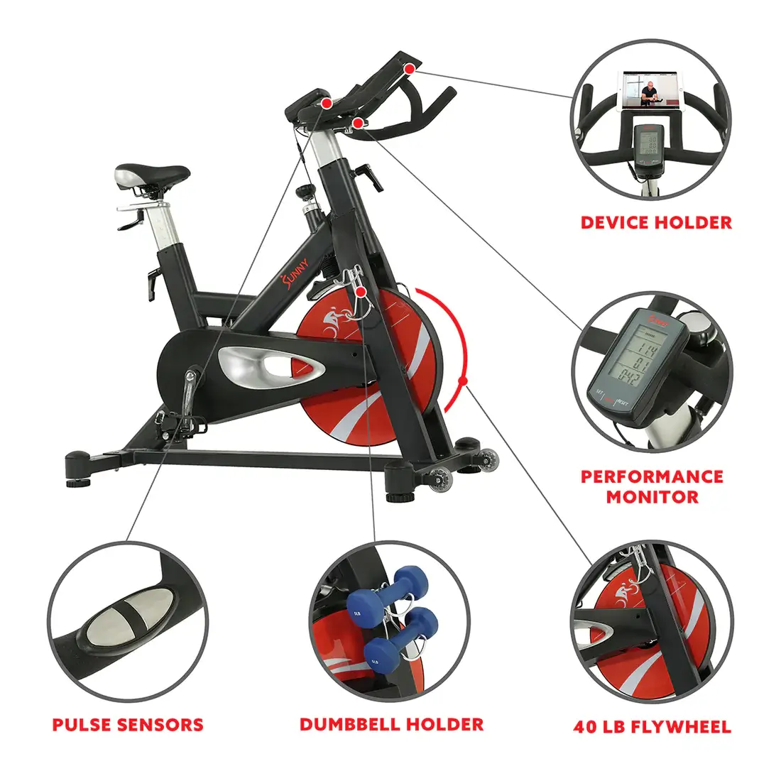 Sunny Health & Fitness Pro II Indoor Cycling Exercise Bike with Device  Mount and Advanced Display